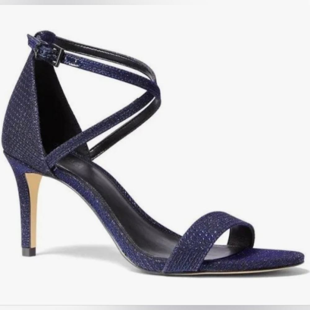 Micheal Kors Ava Heel Sandals Blue Glitter Size 8